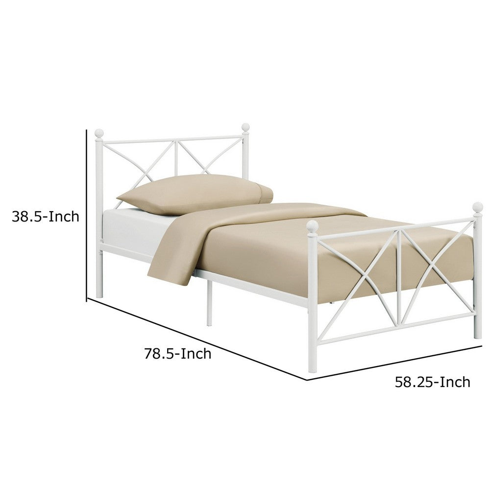 BENZARA Kelly Modern Full Size Bed, X Designed Frame, Rustic Style, Metal, White - BM283040