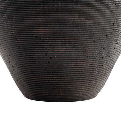 BENZARA Dale 17 Inch Round Polyresin Vase, Tightly Ribbed Texture, Antique Brown - BM283063