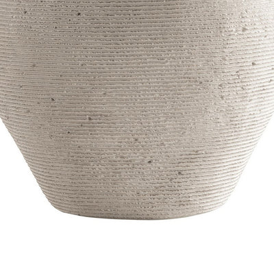 BENZARA Dale 12 Inch Round Polyresin Vase, Wavy Ribbed Spiral Texture Antique Beige - BM283064