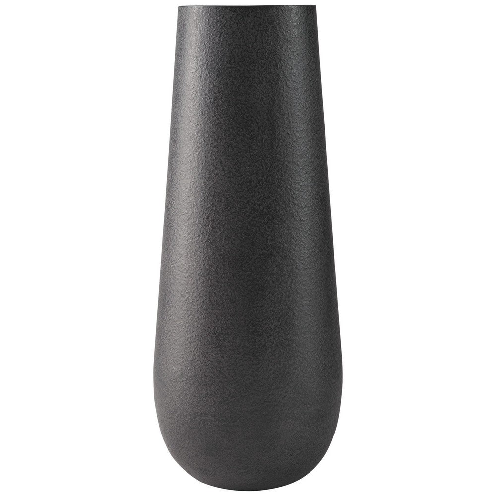 BENZARA Fin 18 Inch Cylindrical Metal Vase, Subtly Textured Antique Blackened Brown - BM283067