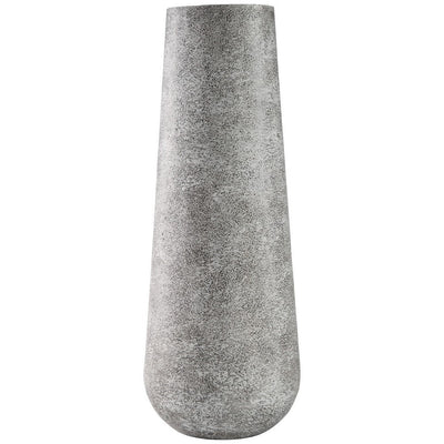 BENZARA Fin 21 Inch Cylindrical Metal Vase, Subtly Textured, Antique Gray White - BM283068