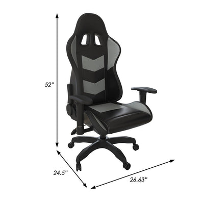 BENZARA Aria 27 Inch Swivel Faux Leather Office Gaming Chair, Adjustable, Black - BM283075