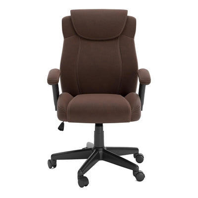 BENZARA Blake 25 Inch Modern Swivel Office Chair, Faux Leather, Tilt Seat, Brown - BM283080