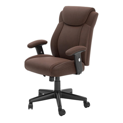 BENZARA Blake 25 Inch Modern Swivel Office Chair, Faux Leather, Tilt Seat, Brown - BM283080