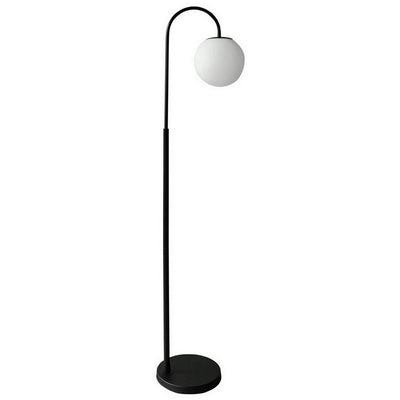 BENZARA 63 Inch Modern Metal Floor Lamp, Frosted Glass Globe Shade, Black, White - BM283119