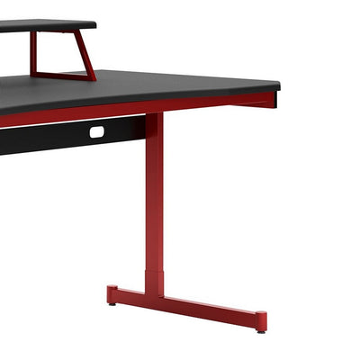 BENZARA 63 Inch Modern Home Office Gaming Desk, Monitor Stand, Metal, Black, Red - BM283121