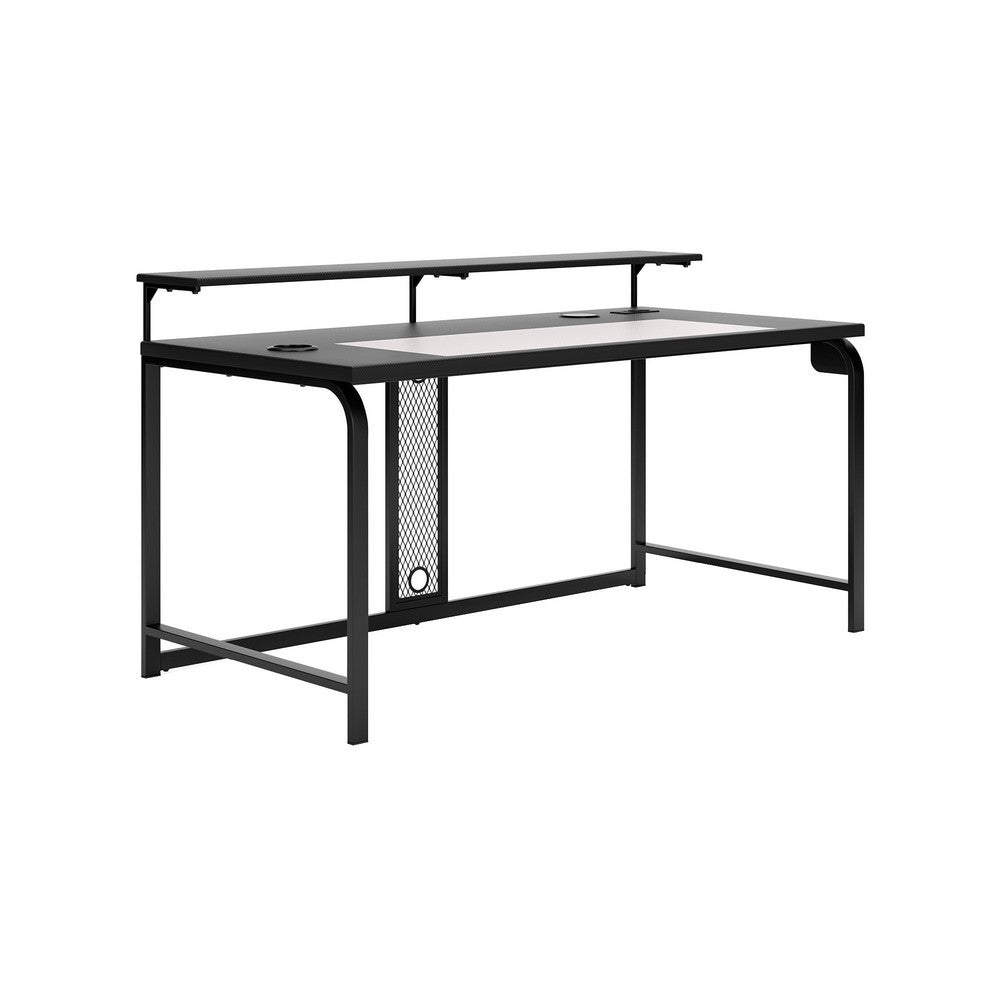 BENZARA 63 Inch Modern Minimalist Home Office Desk, USB Ports, Monitor Stand, Black - BM283122