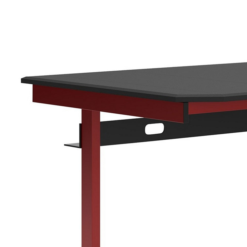 BENZARA Aria 63 Inch Modern Home Office Desk, Monitor Stand, Metal, Black, Red - BM283124