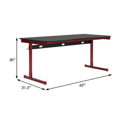 BENZARA Aria 63 Inch Modern Home Office Desk, Monitor Stand, Metal, Black, Red - BM283124