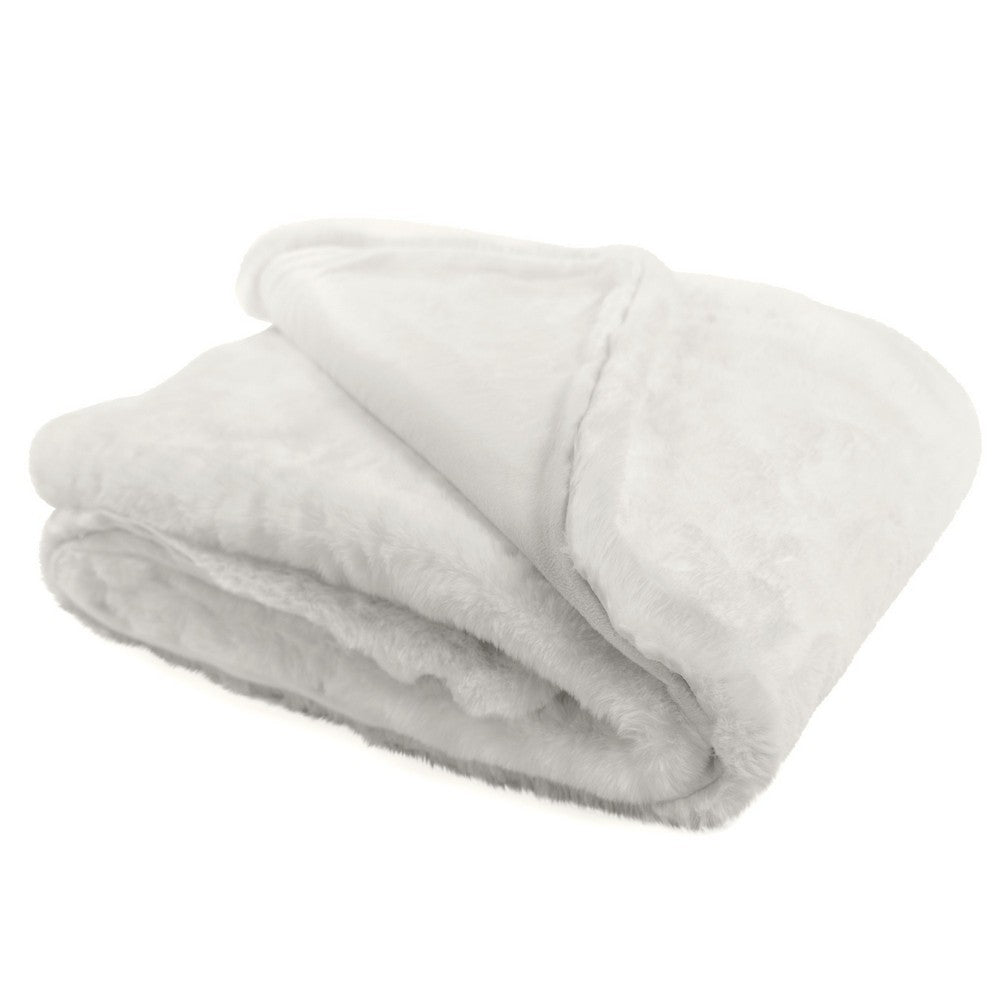 BENZARA 60 Inch Modern Soft Faux Fur Throw Blanket, Solid Reverse, Polyester, White - BM283127