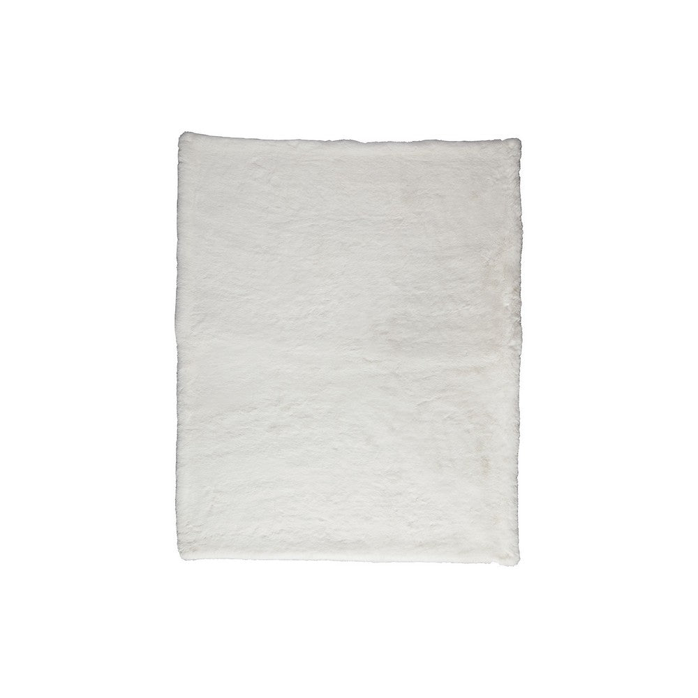 BENZARA 60 Inch Modern Soft Faux Fur Throw Blanket, Solid Reverse, Polyester, White - BM283127