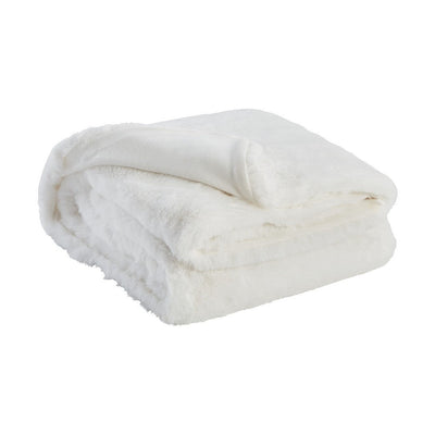 BENZARA 60 Inch Modern Soft Faux Fur Throw Blanket, Solid Reverse, Polyester, White - BM283127