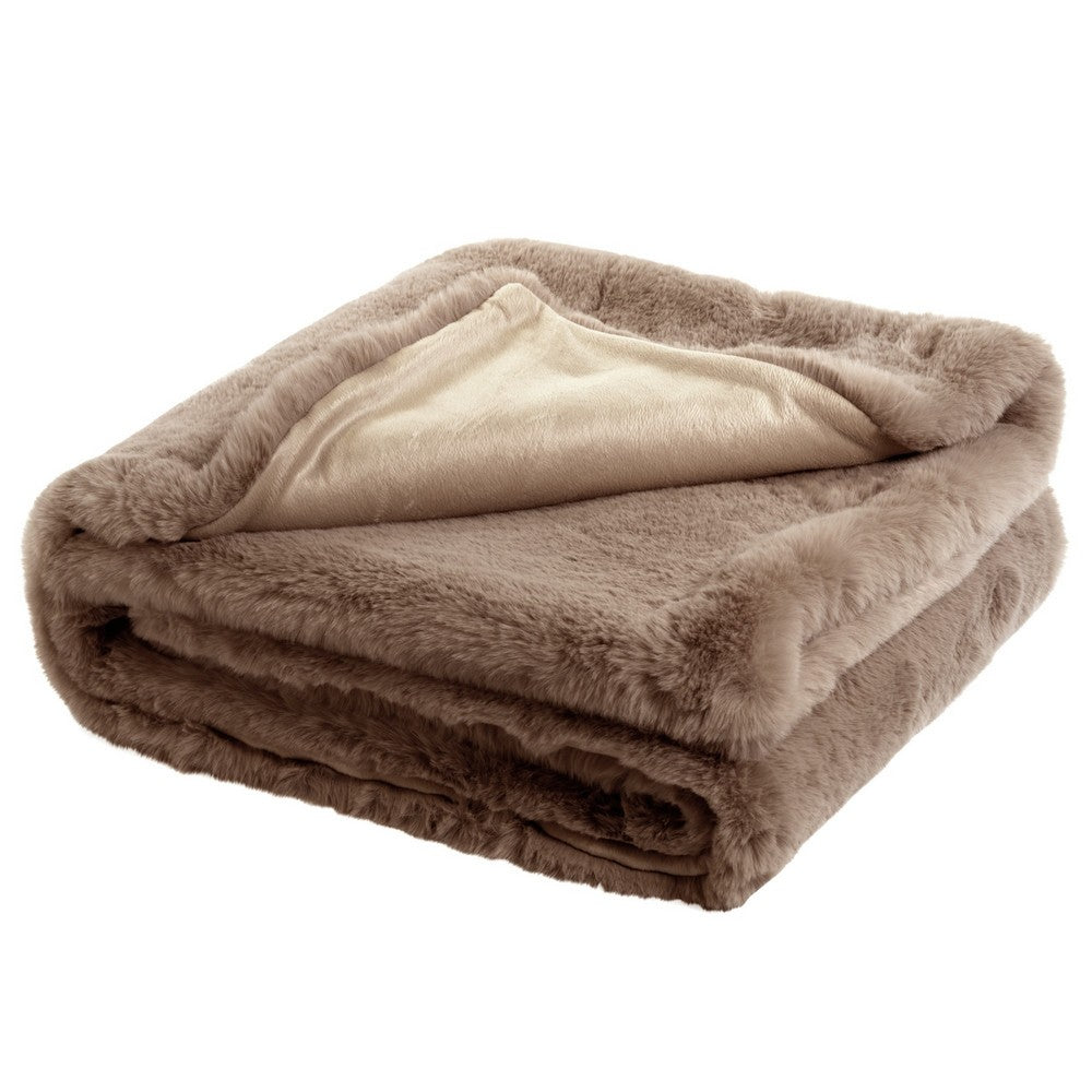 BENZARA 60 Inch Modern Soft Faux Fur Throw Blanket, Solid Reverse, Polyester, Brown - BM283128