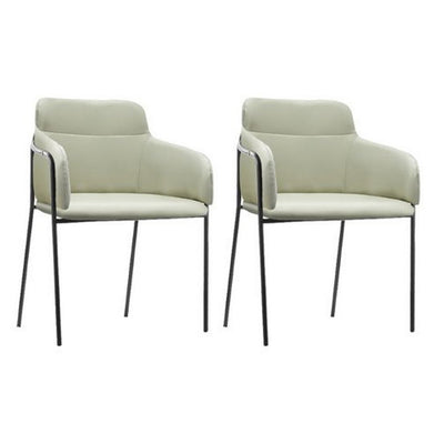 BENZARA Ethan 24 Inch Modern Dining Chair, Sage Faux Leather, Black Legs, Set of 2 - BM283141