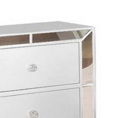 BENZARA Eli 23 Inch Modern Wood Nightstand, 2 Drawers, Mirrored Edges, Clean White - BM283145