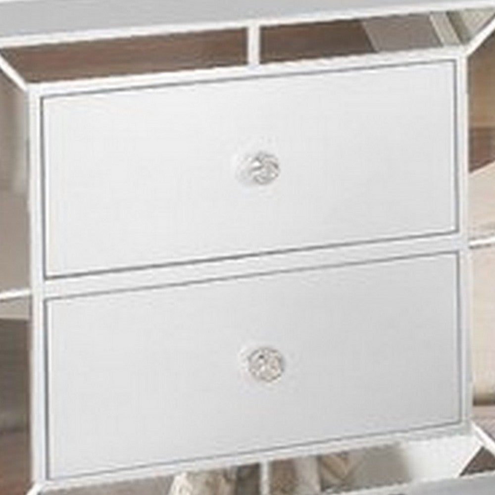 BENZARA Eli 23 Inch Modern Wood Nightstand, 2 Drawers, Mirrored Edges, Clean White - BM283145