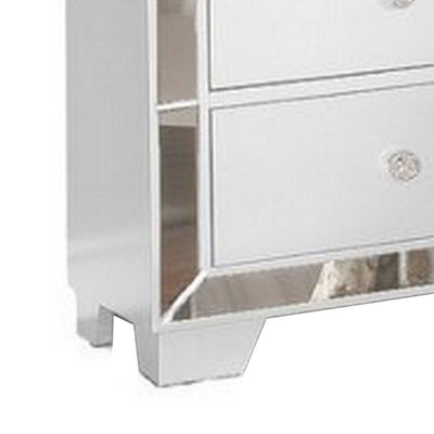 BENZARA Eli 23 Inch Modern Wood Nightstand, 2 Drawers, Mirrored Edges, Clean White - BM283145