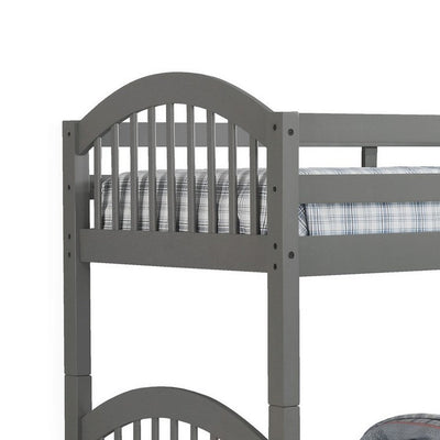 BENZARA Diana Modern Wood Twin Bunk Beds with Trundle, Slatted Arch Headboard, Gray - BM283154