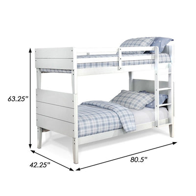 BENZARA Nia Modern Wood Twin Bunk Bed, Panel Headboard, Built in Ladder, White - BM283159