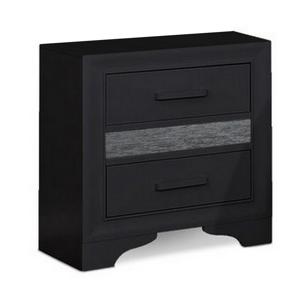 BENZARA Rue 25 Inch 2 Drawer Wood Nightstand, Wirebrush Finish, Charcoal Gray - BM283172