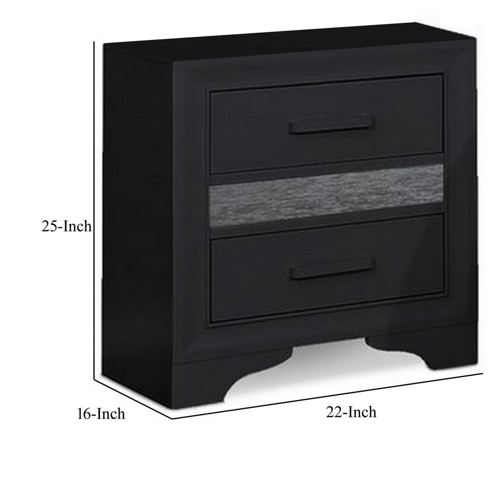 BENZARA Rue 25 Inch 2 Drawer Wood Nightstand, Wirebrush Finish, Charcoal Gray - BM283172