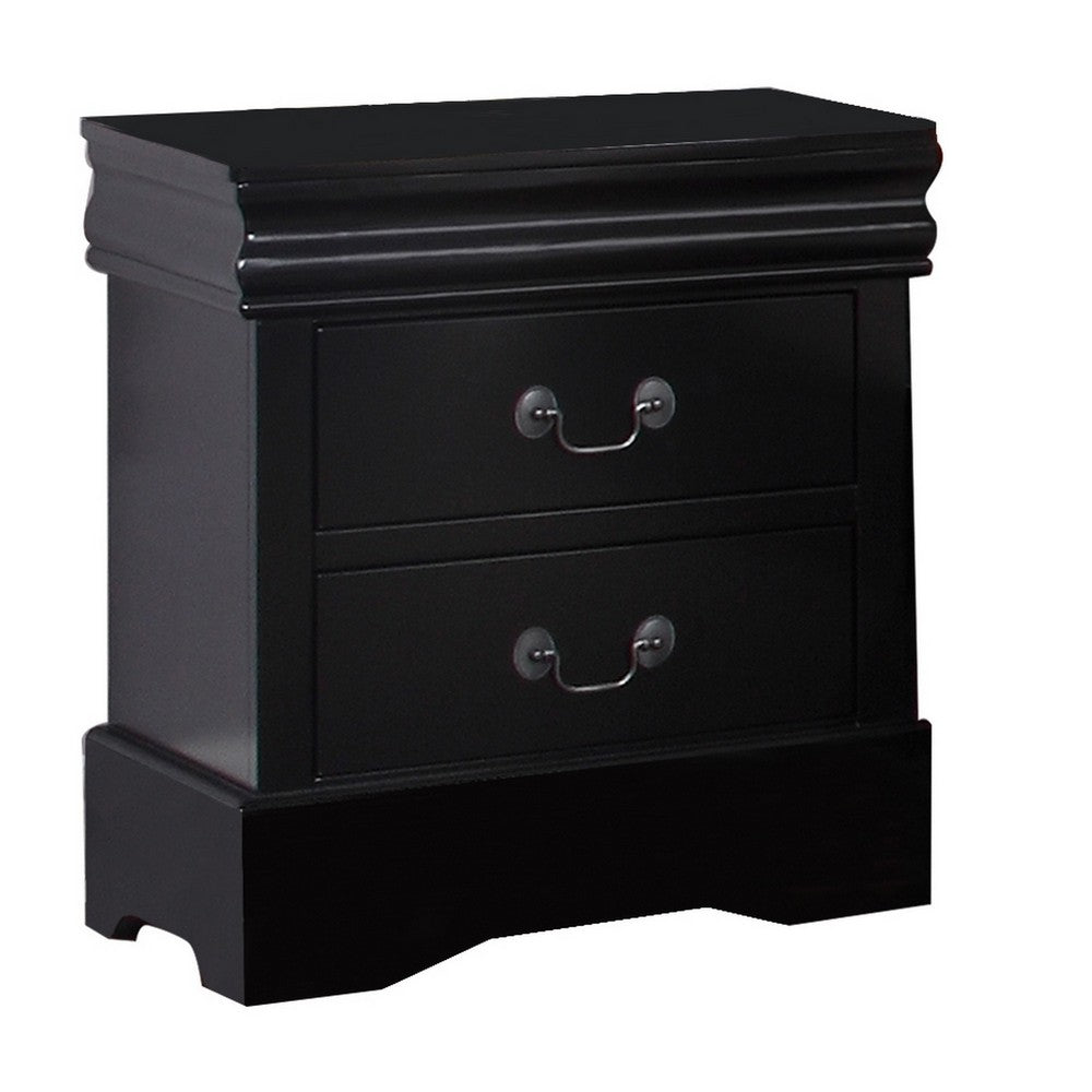 BENZARA Liam 23 Inch 2 Drawer Wood Nightstand, Antique Style Drop Handles, Black - BM283189