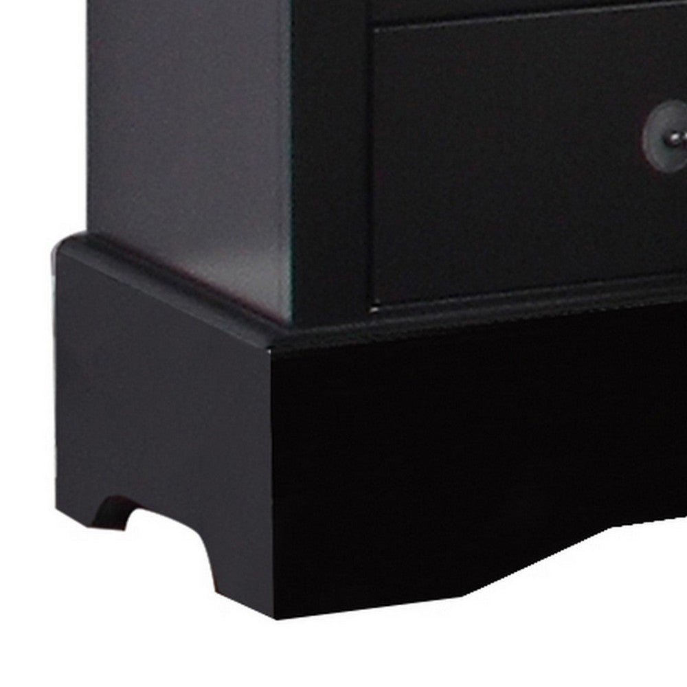 BENZARA Liam 23 Inch 2 Drawer Wood Nightstand, Antique Style Drop Handles, Black - BM283189