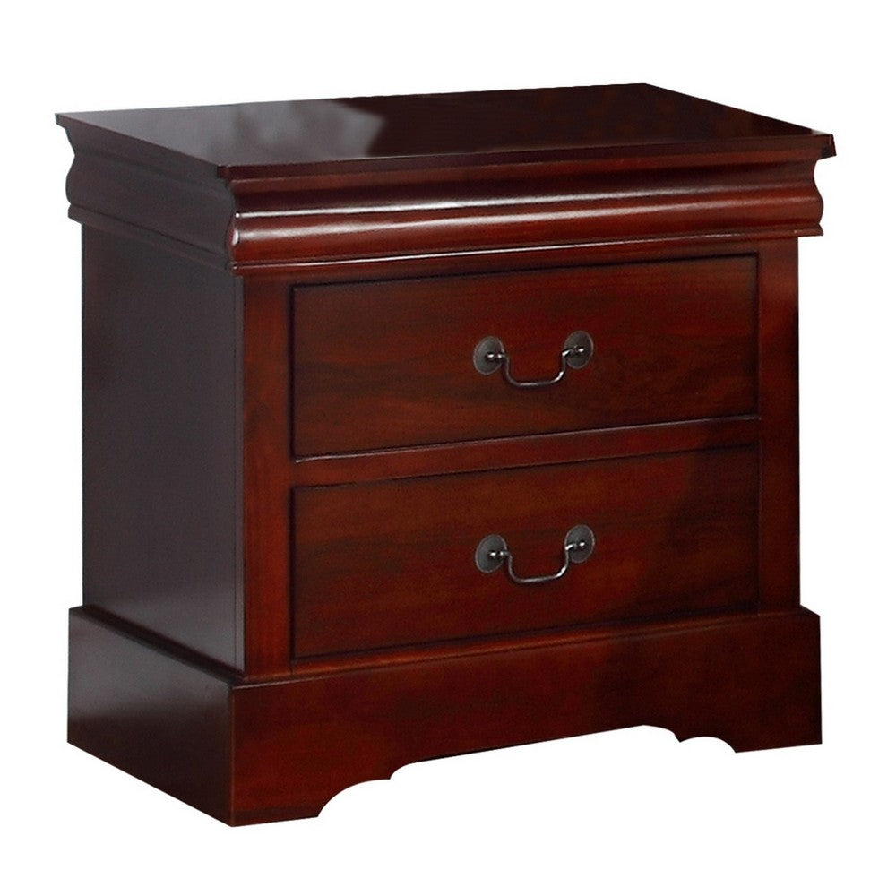 BENZARA Liam 23 Inch 2 Drawer Wood Nightstand, Antique Drop Handles, Cherry Brown - BM283192