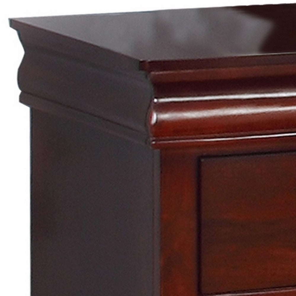 BENZARA Liam 23 Inch 2 Drawer Wood Nightstand, Antique Drop Handles, Cherry Brown - BM283192