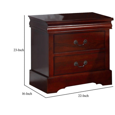 BENZARA Liam 23 Inch 2 Drawer Wood Nightstand, Antique Drop Handles, Cherry Brown - BM283192