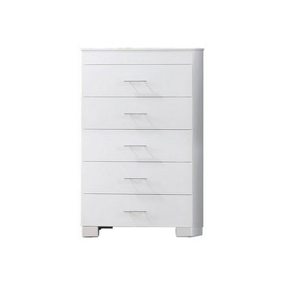 BENZARA Vin 48 Inch Modern Tall Dresser Chest, 5 Gliding Drawers, Crisp White - BM283224