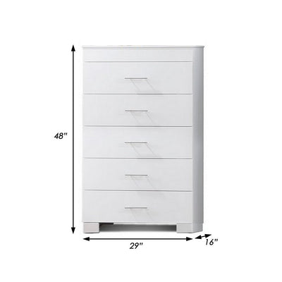 BENZARA Vin 48 Inch Modern Tall Dresser Chest, 5 Gliding Drawers, Crisp White - BM283224