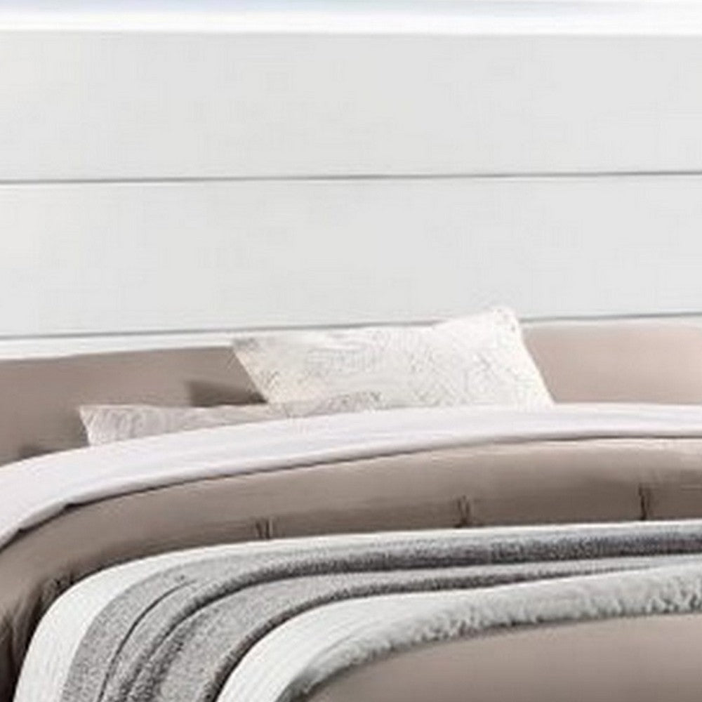 BENZARA Vin Modern Queen Size Bed, Panel Headboard, LED Light, Crisp White Finish - BM283225