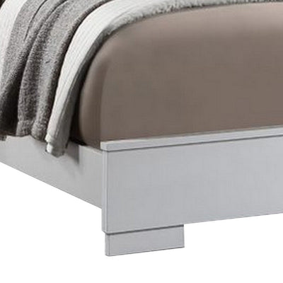 BENZARA Vin Modern Queen Size Bed, Panel Headboard, LED Light, Crisp White Finish - BM283225