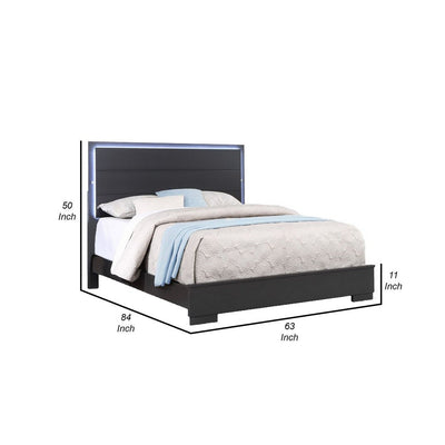 BENZARA Vin Modern Queen Sized Bed, Panel Headboard, LED Light, Charcoal Gray - BM283229