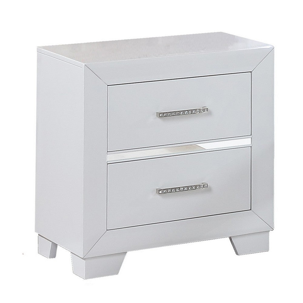 BENZARA Dio 23 Inch Modern Wood Nightstand, 2 Drawers, Mirror Accents, Clean White - BM283239