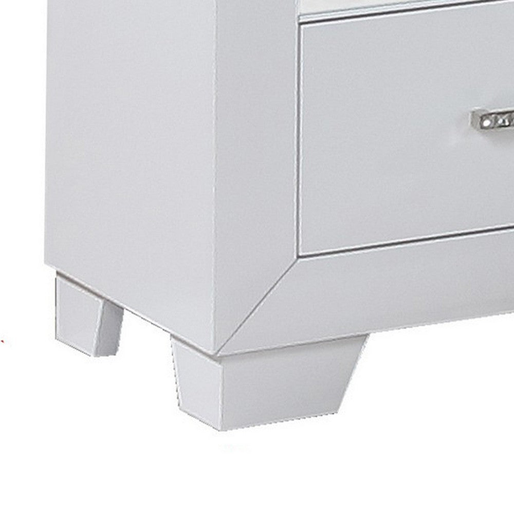 BENZARA Dio 23 Inch Modern Wood Nightstand, 2 Drawers, Mirror Accents, Clean White - BM283239