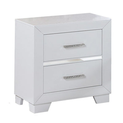 BENZARA Dio 23 Inch Modern Wood Nightstand, 2 Drawers, Mirror Accents, Clean White - BM283239