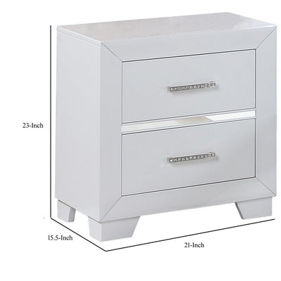 BENZARA Dio 23 Inch Modern Wood Nightstand, 2 Drawers, Mirror Accents, Clean White - BM283239