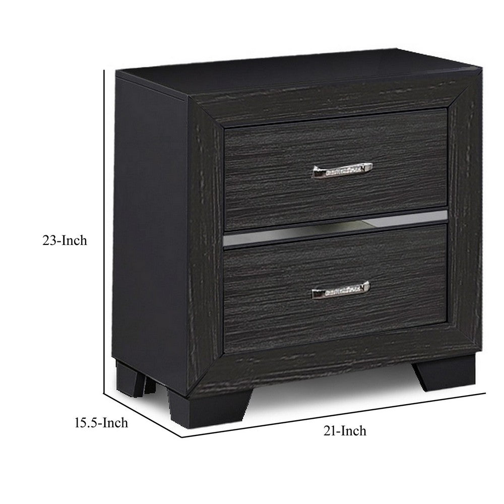 BENZARA Abrie 23 Inch Solid Wood Nightstand, 2 Drawers, Crystal Handles, Dark Gray - BM283245