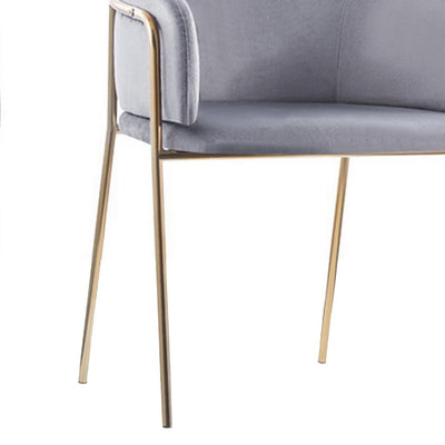 BENZARA Ethan 24 Inch Modern Dining Chair, Gray Velvet, Gold Metal Legs, Set of 2 - BM283254