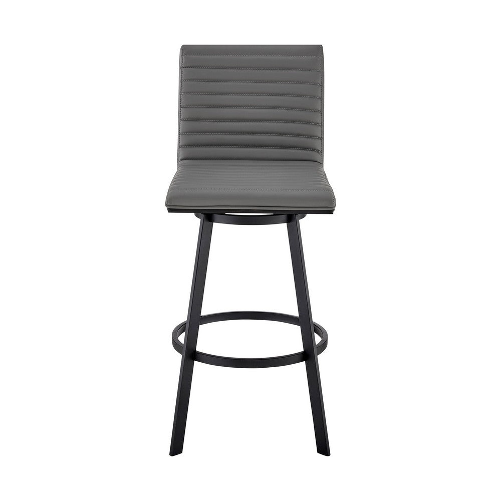 BENZARA Aron 26 Inch Counter Height Swivel Stool, Vegan Faux Leather, Gray, Black - BM283257