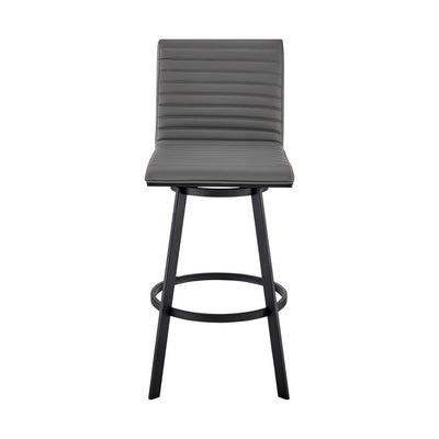 BENZARA Aron 26 Inch Counter Height Swivel Stool, Vegan Faux Leather, Gray, Black - BM283257