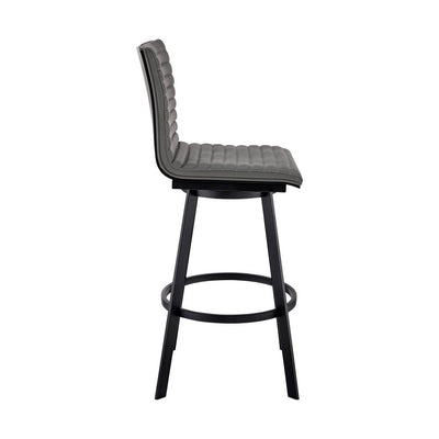 BENZARA Aron 26 Inch Counter Height Swivel Stool, Vegan Faux Leather, Gray, Black - BM283257