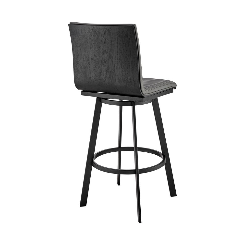 BENZARA Aron 26 Inch Counter Height Swivel Stool, Vegan Faux Leather, Gray, Black - BM283257