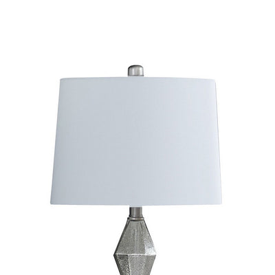 BENZARA Ruth 30 Inch Accent Table Lamp, Glass Diamond Pedestal Base, White, Silver - BM283265