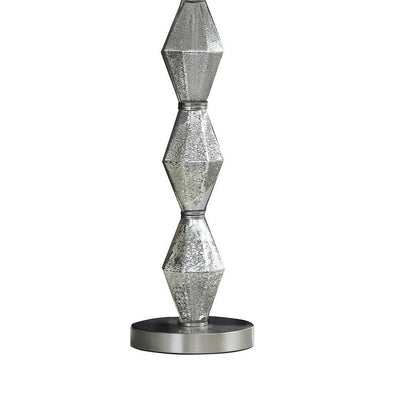 BENZARA Ruth 30 Inch Accent Table Lamp, Glass Diamond Pedestal Base, White, Silver - BM283265