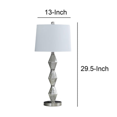 BENZARA Ruth 30 Inch Accent Table Lamp, Glass Diamond Pedestal Base, White, Silver - BM283265