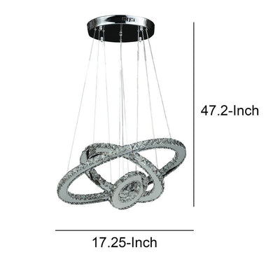 BENZARA 12- 47 Inch Adjustable Chandelier, Clear Crystal Accents, LED Chrome Silver - BM283275