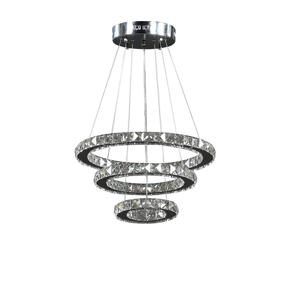 BENZARA 12- 47 Inch Ringed Adjustable Chandelier, 3 Circles Design, Chrome Silver - BM283277